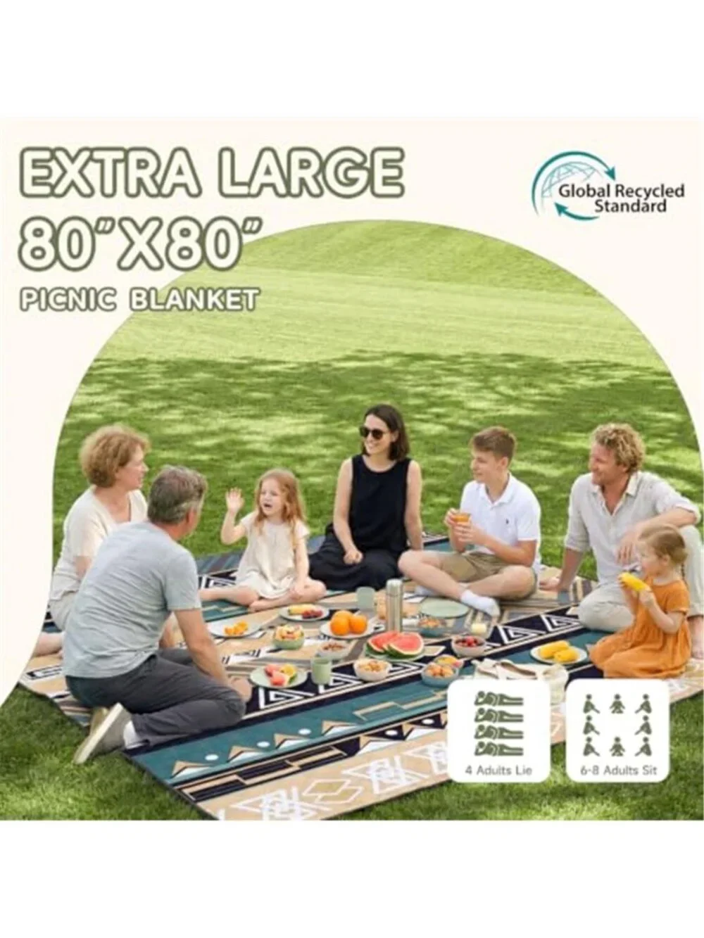 Waterproof Picnic Blanket Outdoor Camping Beach Mat XL Foldable Park Rug Green